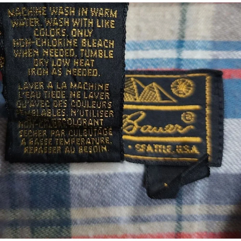 Vintage Eddie Bauer Jacket Shirt Mens Large Shacket Plaid Flannel Lined USA Made